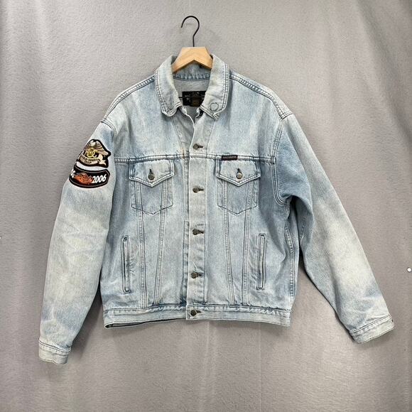 VTG Harley Davidson Denim Jacket Mens Md 2006 HOG Patch Motorcycle Embroidered